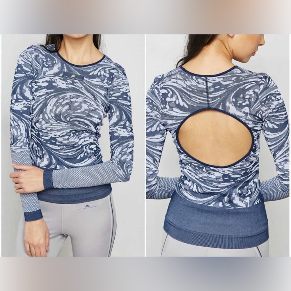 Adidas Stella McCartney Navy Patterned Open Back Top Size S Athletic Gym Yoga